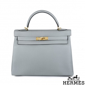 Herms Kelly II Retourne 32cm Gris Mouette Veau Togo GHW
